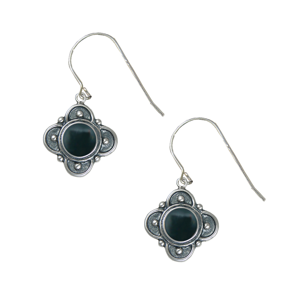 Sterling Silver Designer in Bloodstone Gemstone Drop Dangle Earrings